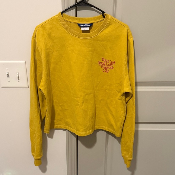 Outdoor Voices Love Without OV Cropped Yellow Sweatshirt - Picture 3 of 5